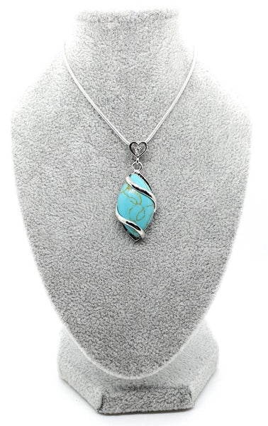 Green Turquoise Crystal Necklace Pendant With Small Silver Gemstone Heart