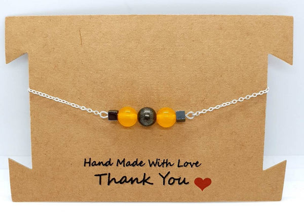 Handmade Silver Chain Bracelet With Yellow Jade and Pyrite Crystal