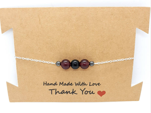 Handmade Silver Chain Bracelet With Red Garnet and Agate Crystal