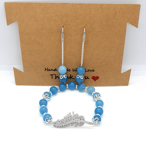 Handmade Blue Aquamarine Crystal Jewellery Set - Bracelet & Earrings