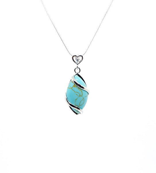 Green Turquoise Crystal Necklace Pendant With Small Silver Gemstone Heart