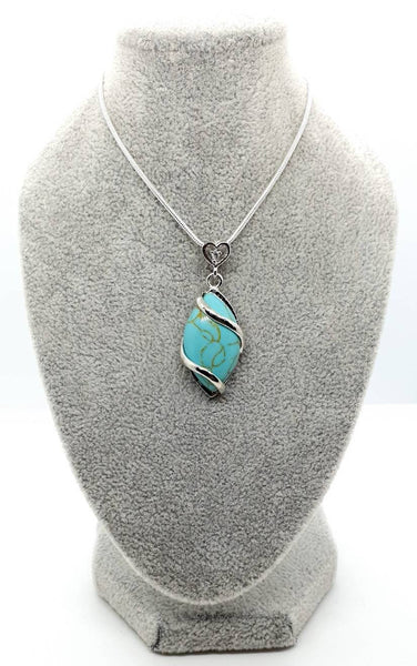 Green Turquoise Crystal Necklace Pendant With Small Silver Gemstone Heart