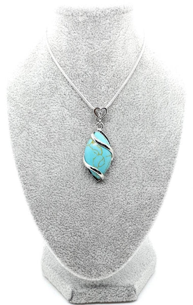 Green Turquoise Crystal Necklace Pendant With Small Silver Gemstone Heart