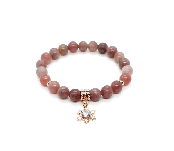 Handmade Pink Lepidolite Crystal Beaded Bracelet With Rose Gold Star