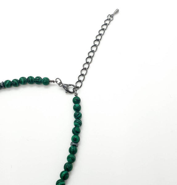 Handmade Green Malachite Crystal Anklet With Black Gemstone Angel Wing