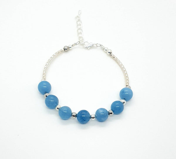 Aquamarine Beaded Bangle | Blue Beaded Bangle | Queebo