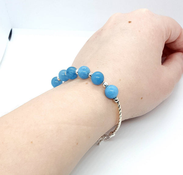 Aquamarine Beaded Bangle | Blue Beaded Bangle | Queebo