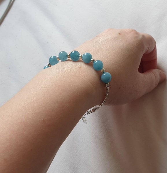 Aquamarine Beaded Bangle | Blue Beaded Bangle | Queebo