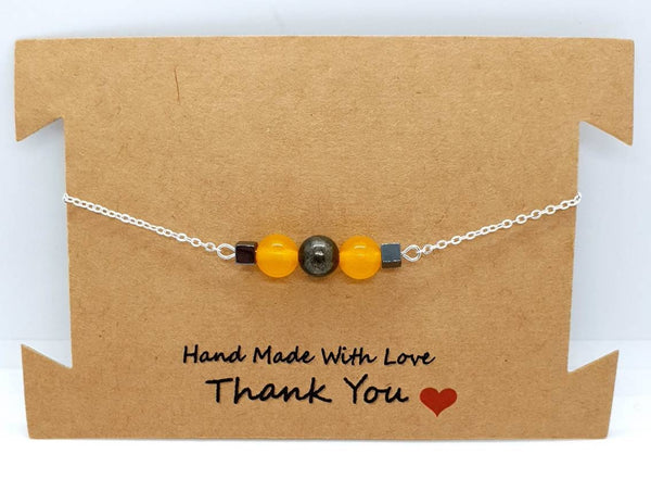 Handmade Silver Chain Bracelet With Yellow Jade and Pyrite Crystal