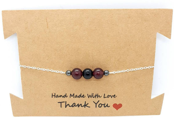Handmade Silver Chain Bracelet With Red Garnet and Agate Crystal