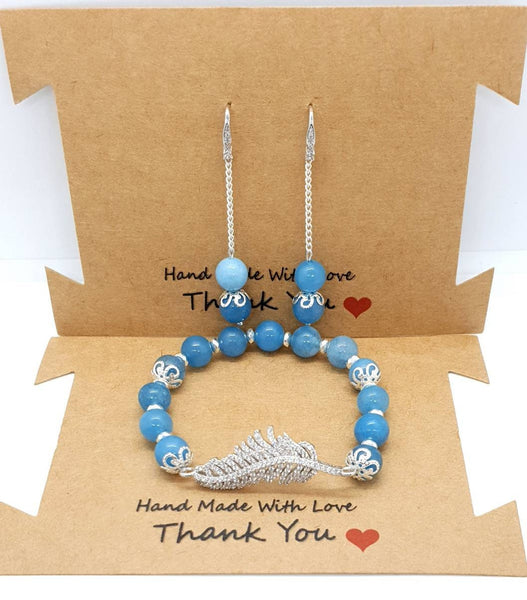 Handmade Blue Aquamarine Crystal Jewellery Set - Bracelet & Earrings