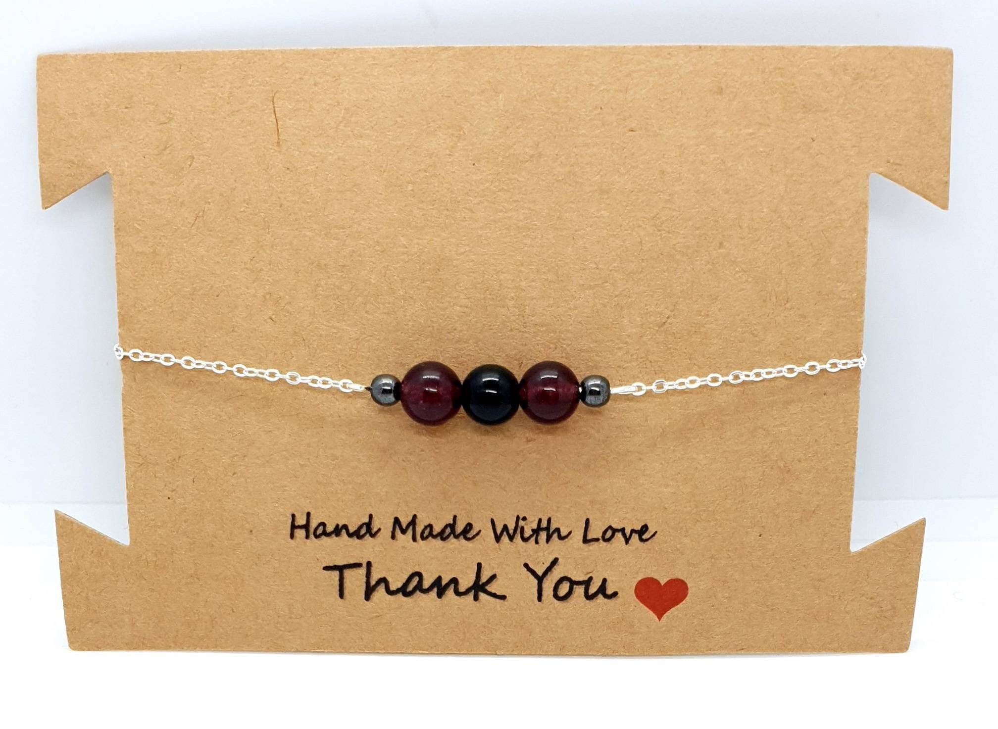 Handmade Silver Chain Bracelet With Red Garnet and Agate Crystal