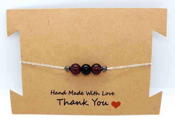 Handmade Silver Chain Bracelet With Red Garnet and Agate Crystal