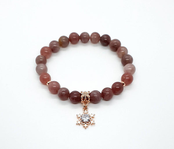 Handmade Pink Lepidolite Crystal Beaded Bracelet With Rose Gold Star