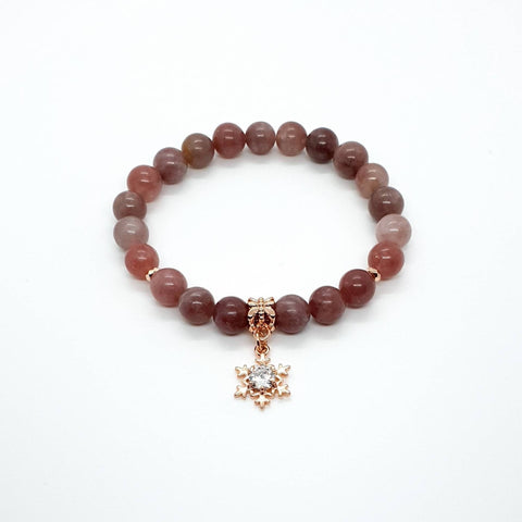 Handmade Pink Lepidolite Crystal Beaded Bracelet With Rose Gold Star