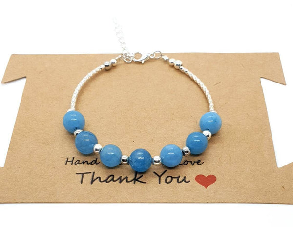 Aquamarine Beaded Bangle | Blue Beaded Bangle | Queebo