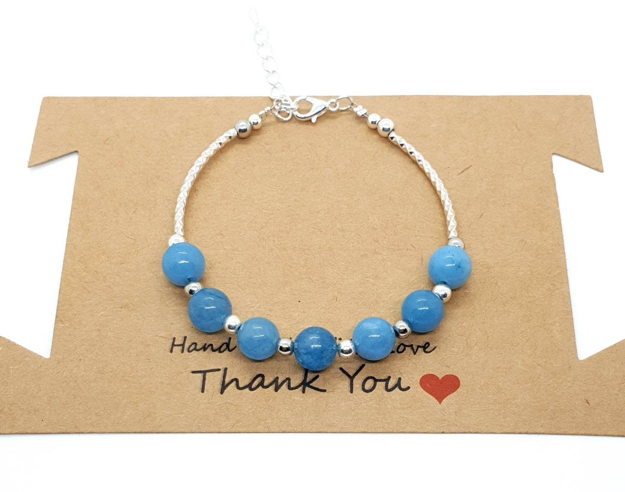 Aquamarine Beaded Bangle | Blue Beaded Bangle | Queebo