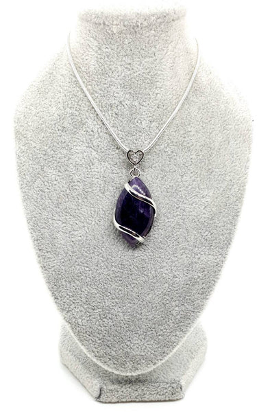Purple Amethyst Crystal Necklace Pendant With Small Gemstone Heart