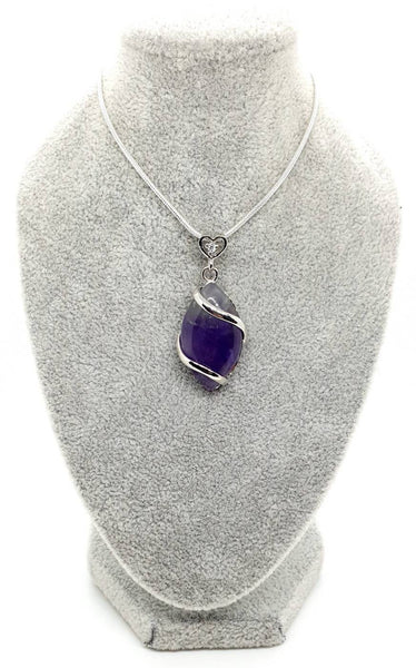Purple Amethyst Crystal Necklace Pendant With Small Gemstone Heart