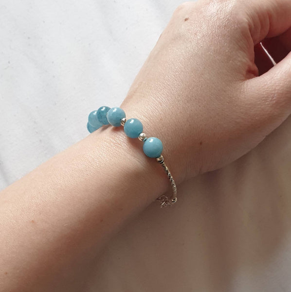 Aquamarine Beaded Bangle | Blue Beaded Bangle | Queebo
