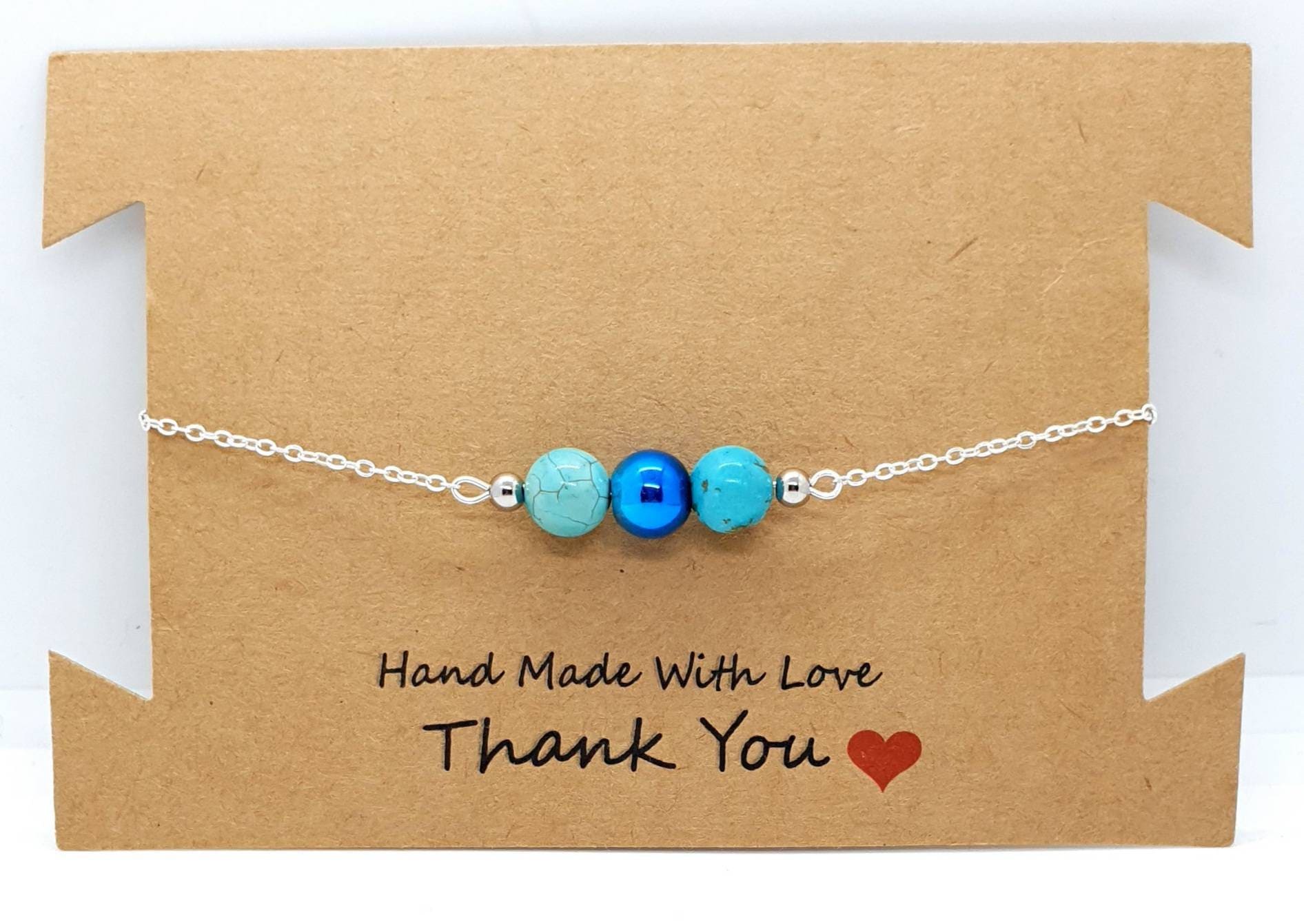 Handmade Green Turquoise Crystal and Blue Hematite Silver Chain Bracelet