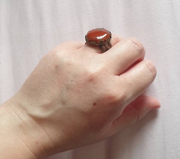 Vintage Bronze Ring With Crystal Gemstone