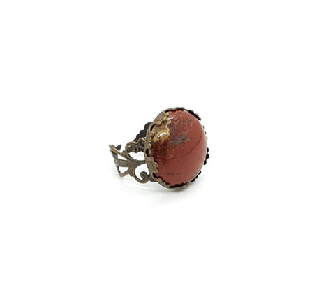 Vintage Bronze Ring With Bloodstone Crystal Gemstone