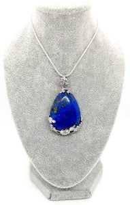 Blue Lapis Lazuli Teardrop Crystal Necklace Pendant With Flowers