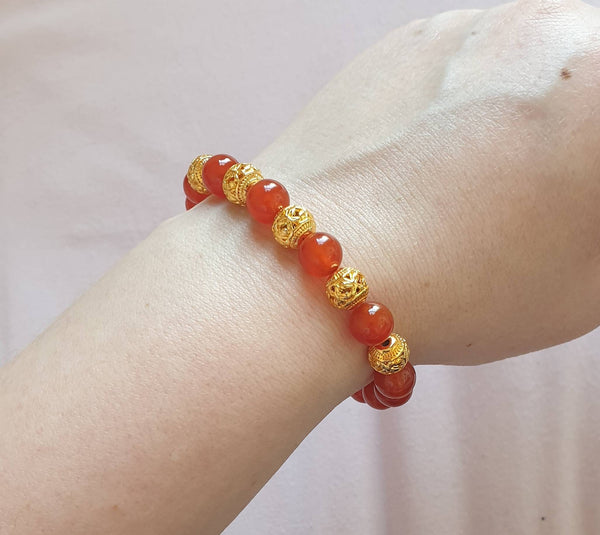 Handmade Red Carnelian Crystal Beaded Bracelet With Gold Butterfly Beads