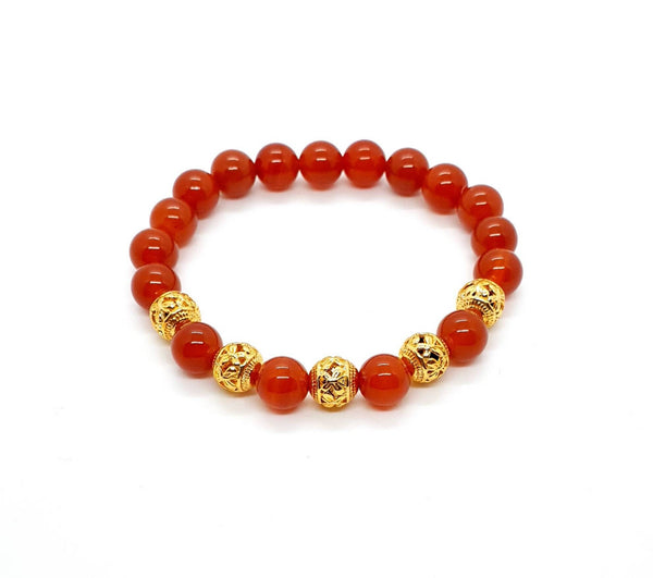 Handmade Red Carnelian Crystal Beaded Bracelet With Gold Butterfly Beads
