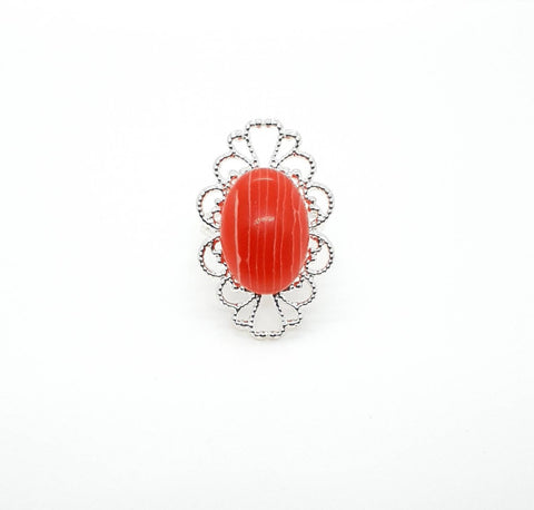Silver Adjustable Ring With Red Stripe Agate Crystal Gemstone