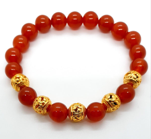 Handmade Red Carnelian Crystal Beaded Bracelet With Gold Butterfly Beads