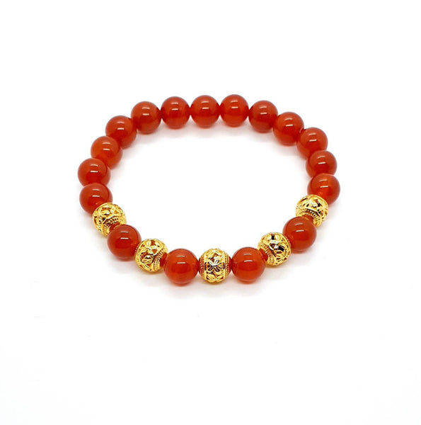 Handmade Red Carnelian Crystal Beaded Bracelet With Gold Butterfly Beads