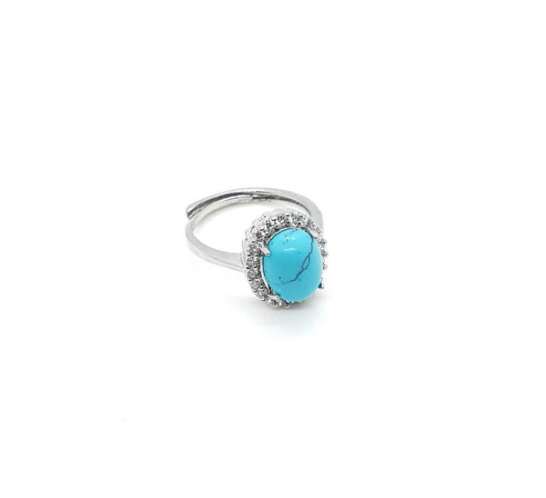 Silver Gemstone Ring With Turquoise Crystal Stone
