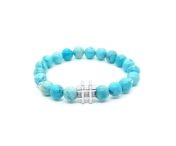 Green Turquoise Crystal Beaded Bracelet With Silver Hashtag