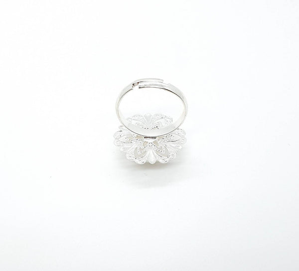 Silver Flower Ring With Crystal Gemstone
