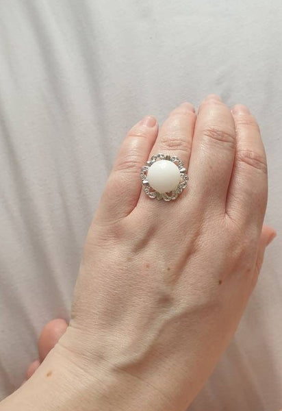Silver Flower Ring With Crystal Gemstone