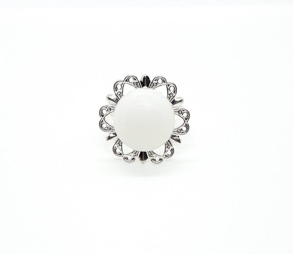 Silver Flower Ring With Moonstone Crystal Gemstone