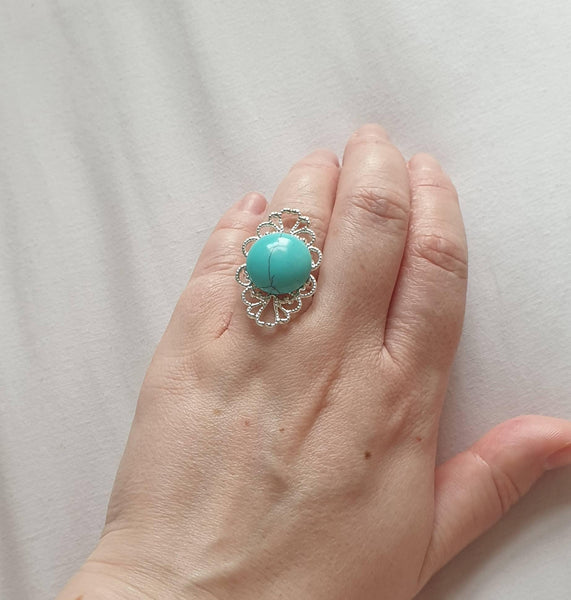 Silver Adjustable Ring With Gemstone Crystal
