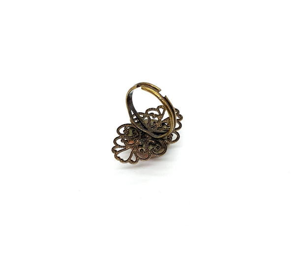 Adjustable Vintage Bronze Ring With Crystal Stone