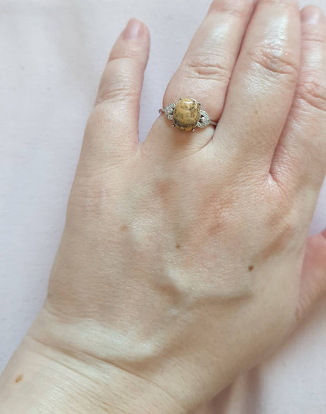 Silver Gemstone Adjustable Ring With Crystal