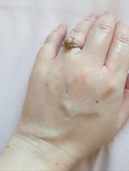 Silver Gemstone Adjustable Ring With Crystal