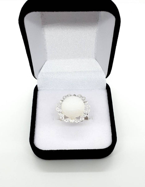 Silver Flower Ring With Crystal Gemstone