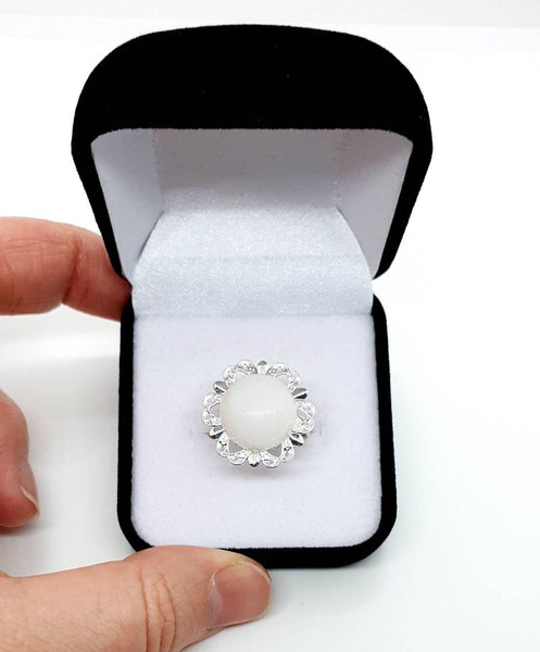 Silver Flower Ring With Crystal Gemstone
