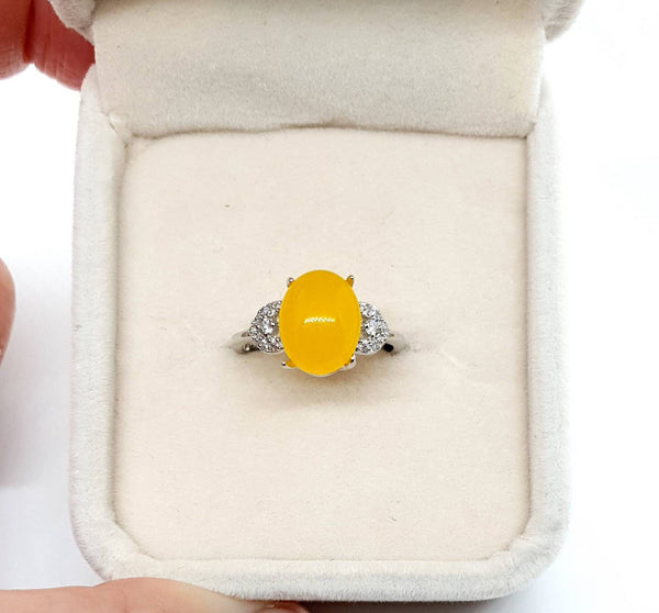 Silver Gemstone Adjustable Ring With Crystal