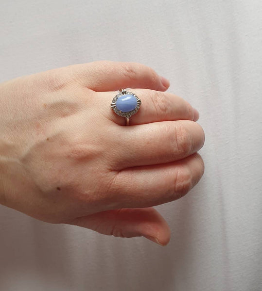 Silver Gemstone Ring With Blue Lace Agate Crystal Stone