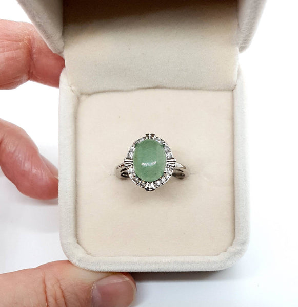 Silver Gemstone Ring With Green Aventurine Crystal Stone