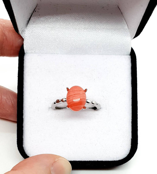 Minimalist Silver Ring With Red Stripe Agate Crystal Gemstone