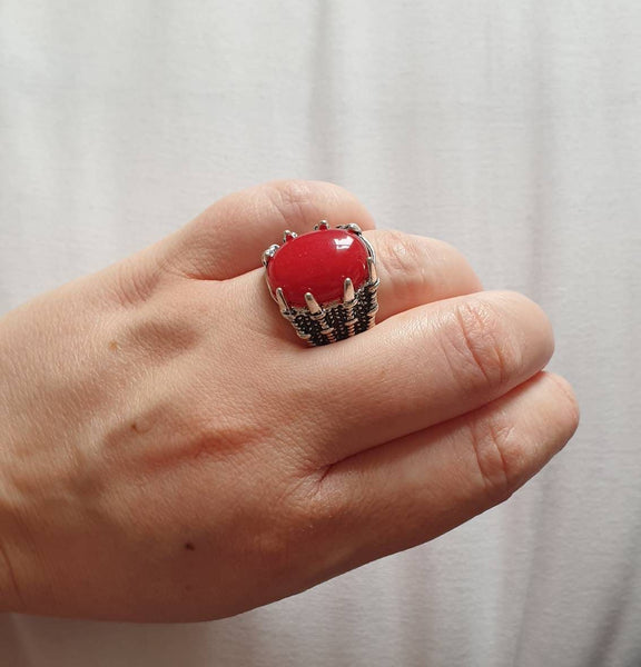 Vintage Silver Gothic Ring With Crystal Stone