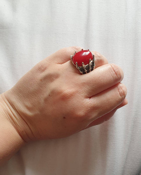 Vintage Silver Gothic Ring With Crystal Stone